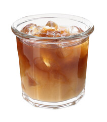 Tasty iced coffee in glass isolated on white
