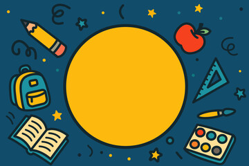 Blue School Frame With Yellow Circle Center. Vector Illustration