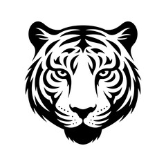 Tiger head vector logo design, face  for retro logos, emblems, badges, labels, icon template and tshirt vintage design element. Isolated on white background black color