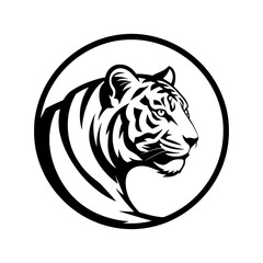 Tiger head vector logo design, face  for retro logos, emblems, badges, labels, icon template and tshirt vintage design element. Isolated on white background black color