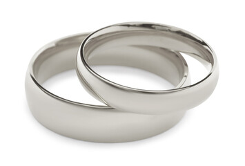 Shiny silver wedding rings isolated on white