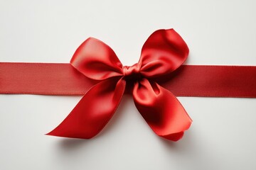 Red ribbon with bow centered on white background 