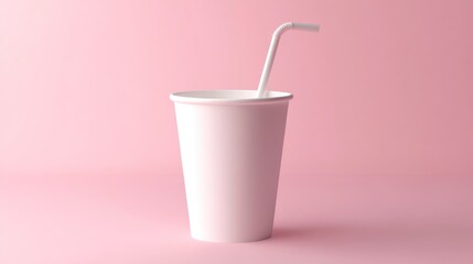 A minimalistic white paper cup template, perfect for sodas or cold beverages, with a drinking straw in a clean, simple design.