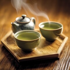 Fototapeta premium Aromatic Green Tea Steaming in Traditional Vessels