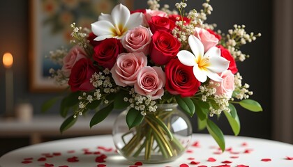 Obraz premium Romantic Red and White Rose Table Bouquet
