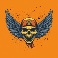 Fototapeta premium A skull with wings and a bandana, a graphic design.