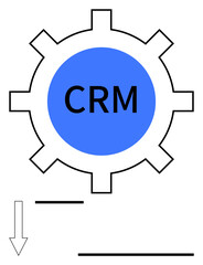 Blue gear with CRM text symbolizing customer relationship flow and system integration. Ideal for business, software, data management, workflow automation, strategy, connection, flat simple metaphor