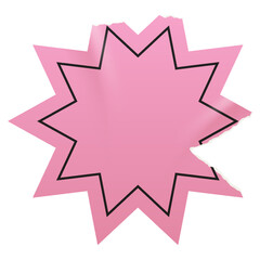 Wrinkled pink starburst sticker with a ripped paper edge. Sunburst, badge, price tag. Old distressed blank label with grunge  texture for scrapbook designs. 	