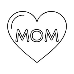 heart with mom text icon, heart with mom text line art - simple line art of heart with mom text, perfect for heart with mom text logos and icons