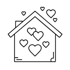 house with hearts icon, house with hearts line art - simple line art of house with hearts, perfect for house with hearts logos and icons