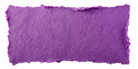 A textured piece of handmade purple paper, showcasing its rich hue and distinct edge, perfect for crafts, invitations, or artistic projects.