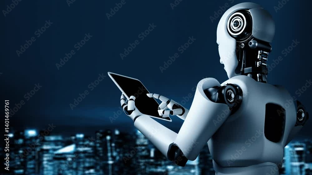 Poster future financial technology controll by ai robot huminoid uses machine learning and artificial intel