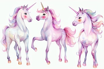 Set Cute Unicorns Different Poses