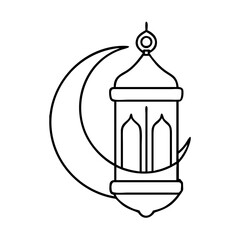 lantern with crescent icon, lantern with crescent line art - simple line art of lantern with crescent, perfect for lantern with crescent logos and icons