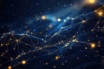 A network of abstract lines and dots, highlighting technology in a hi-tech futuristic blue background with premium gold accents.