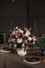 Still life with luxurious bouquet of preserved flowers. Women's day, mother's day, valentine's day.