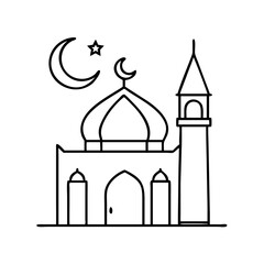 masjid mosque illustration icon, masjid mosque illustration line art - simple line art of masjid mosque illustration, perfect for masjid mosque illustration logos and icons