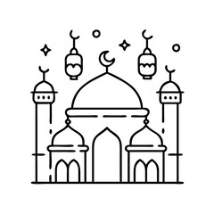 masjid with lights icon, masjid with lights line art - simple line art of masjid with lights, perfect for masjid with lights logos and icons