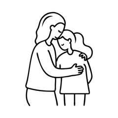 mom and daughter hugging icon, mom and daughter hugging line art - simple line art of mom and daughter hugging, perfect for mom and daughter hugging logos and icons