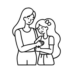 mom and daughter hugging icon, mom and daughter hugging line art - simple line art of mom and daughter hugging, perfect for mom and daughter hugging logos and icons