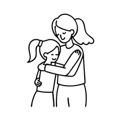 mom and daughter hugging icon, mom and daughter hugging line art - simple line art of mom and daughter hugging, perfect for mom and daughter hugging logos and icons