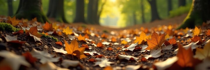 Forest floor covered with fallen leaves and twigs, earthy, natural