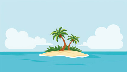 Tropical island with palm trees and ocean, serene getaway