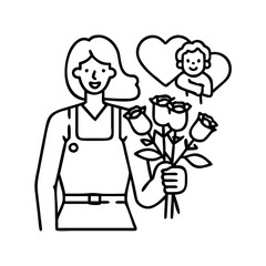 mom with bouquet of roses icon, mom with bouquet of roses line art - simple line art of mom with bouquet of roses, perfect for mom with bouquet of roses logos and icons