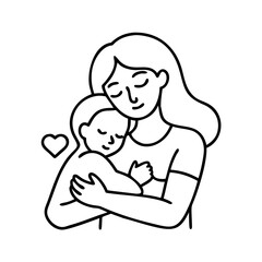 mother and baby snuggling icon, mother and baby snuggling line art - simple line art of mother and baby snuggling, perfect for mother and baby snuggling logos and icons