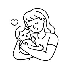 mother and baby snuggling icon, mother and baby snuggling line art - simple line art of mother and baby snuggling, perfect for mother and baby snuggling logos and icons