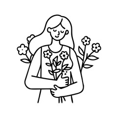 mother holding flowers icon, mother holding flowers line art - simple line art of mother holding flowers, perfect for mother holding flowers logos and icons