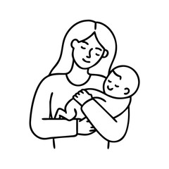 mother holding newborn icon, mother holding newborn line art - simple line art of mother holding newborn, perfect for mother holding newborn logos and icons