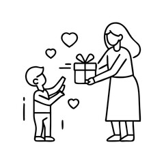 mother receiving gift icon, mother receiving gift line art - simple line art of mother receiving gift, perfect for mother receiving gift logos and icons