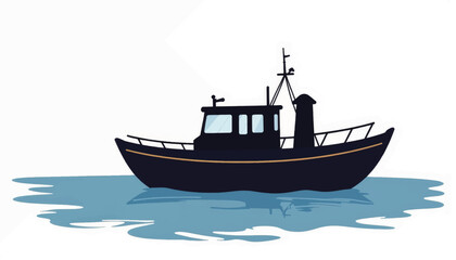 Fototapeta premium Simple boat silhouette on geometric water patterns, minimalist design