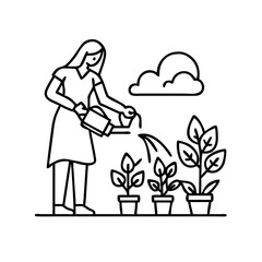 mother watering plants icon, mother watering plants line art - simple line art of mother watering plants, perfect for mother watering plants logos and icons