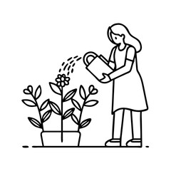 mother watering plants icon, mother watering plants line art - simple line art of mother watering plants, perfect for mother watering plants logos and icons