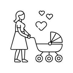 mother with stroller icon, mother with stroller line art - simple line art of mother with stroller, perfect for mother with stroller logos and icons