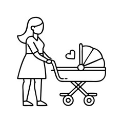 mother with stroller icon, mother with stroller line art - simple line art of mother with stroller, perfect for mother with stroller logos and icons