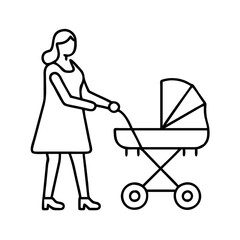 mother with stroller icon, mother with stroller line art - simple line art of mother with stroller, perfect for mother with stroller logos and icons