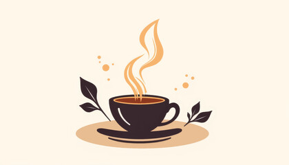 Obraz premium Cozy teacup with rising steam and geometric leaves, warm comfort