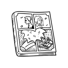 nostalgic comic book icon, nostalgic comic book line art - simple line art of nostalgic comic book, perfect for nostalgic comic book logos and icons