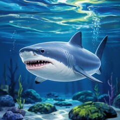 Naklejka premium Realistic Cookiecutter Shark Swimming in Ocean Depths