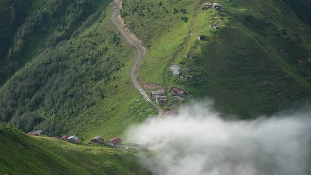 Foggy Kackar Mountains in the Fog Drone Video, Kackar Mountains Plateau Ayder, Camlihemsin Rize, Turkiye (Turkey)