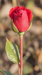 The image is a macro close-up of a blooming red rose with water droplets on its petals, representing love, romance, and passion