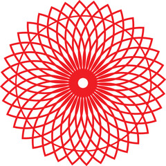 Intricate red geometric mandala pattern with concentric circles and radial symmetry