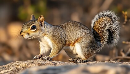 Fototapeta premium Squirrel on Rock, Sunny Day