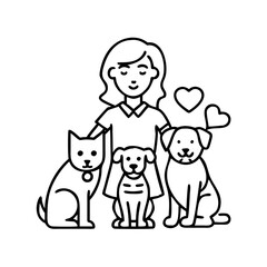 Fototapeta premium pet owner with pets icon, pet owner with pets line art - simple line art of pet owner with pets, perfect for pet owner with pets logos and icons