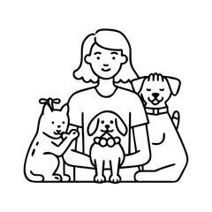 pet owner with pets icon, pet owner with pets line art - simple line art of pet owner with pets, perfect for pet owner with pets logos and icons