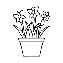 potted daffodils icon, potted daffodils line art - simple line art of potted daffodils, perfect for potted daffodils logos and icons