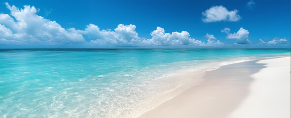 Beautiful tropical island with palm trees and beach panorama as background image. Asian summer season landscape. Maldives island Ocean tropical beach. palm trees and white clouds and pink sand 